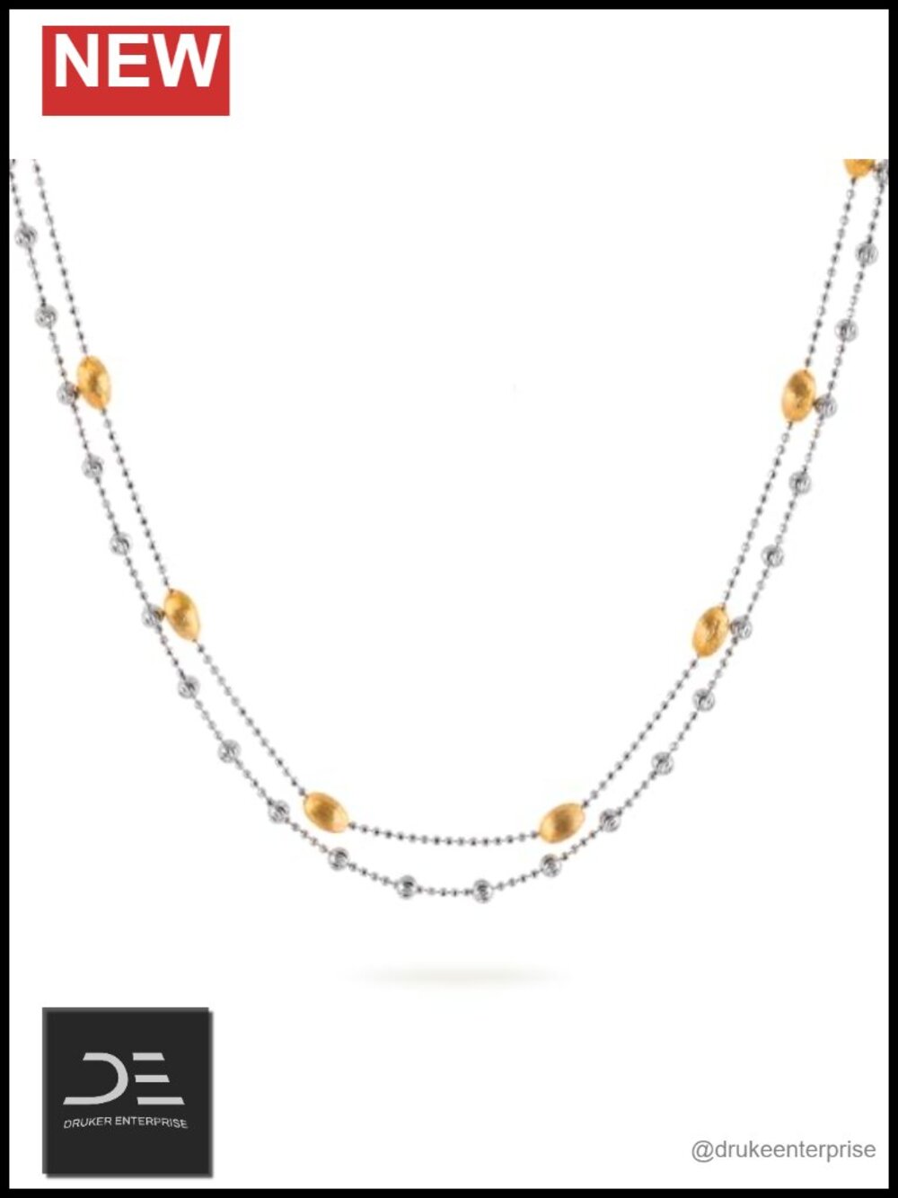Sterling Silver Layered Necklace 18k Gold Plated Ball Chain